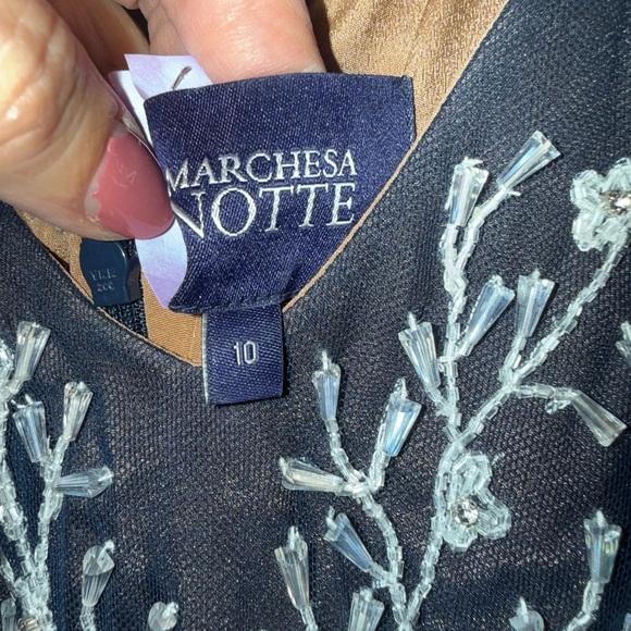 Marchesa Notte Navy with white 3D flowers dress. Size 10 - Picture 6 of 10